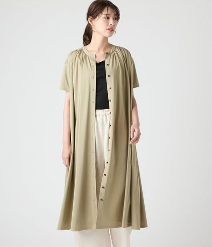 【美品】45R/45RPM オリーブ 天竺 コットン 七分袖 ワンピース コットン 天竺 Vネック 半袖 Tシャツ ワンピース レディース