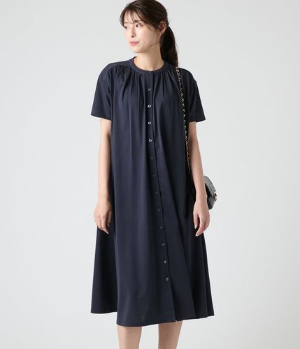 L】ポリエステルソフトクロス 7分袖ボウタイ風ワンピース(54443155