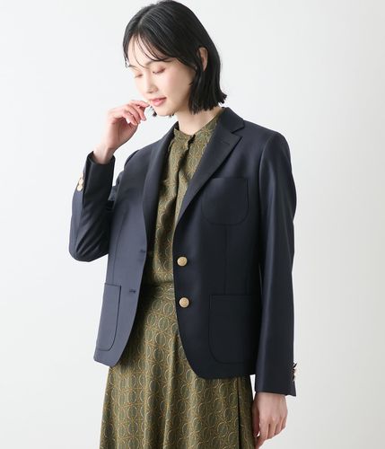 L】ウールシルクピンヘッド ノーカラー1釦ジャケット(84116911-2025
