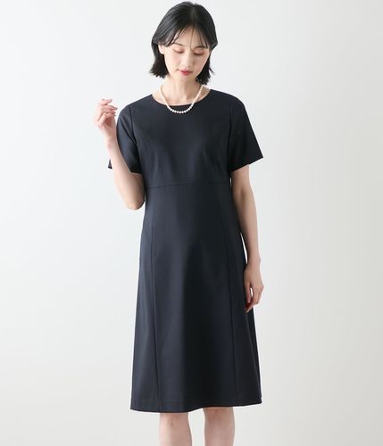 L】ポリエステルソフトクロス 7分袖ボウタイ風ワンピース(54443155