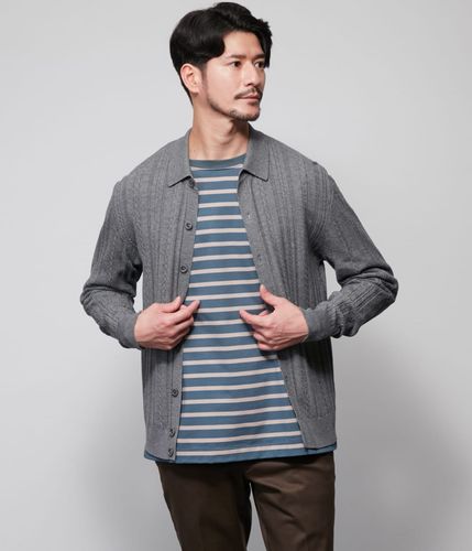 ウォッシャブル】モール スタンドカラーフルジップアップニット