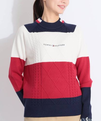 【トミーヒルフィガー】人気シャギーニット×ロゴ総柄 長袖ゴルフニットセーターXL -E3-83-99-E3-83-BC-E3-82-B8-E3