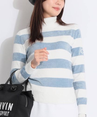 デサントゴルフ DE 【手洗い可能】ボーダー柄モールタートルネック