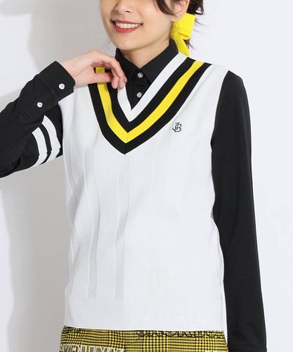 パーリーゲイツ ゴルフ 吸汗速乾 Vネック ニットベスト ウェア 定2.5万 5 PEARLY GATES (パーリーゲイツ) ゴルフウェア(トップス) メンズ SIZE L