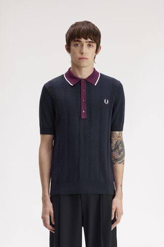 FRED PERRY フレッドペリー Mesh Knit Polo Shirt Cable Knit Shirt(S 608：NAVY): | FRED PERRY JAPAN | フレッドペリー