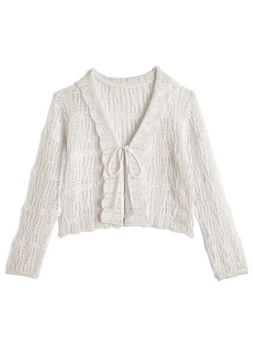 花柄シアーリボンクロップド丈カーディガン[ks113] | レディース