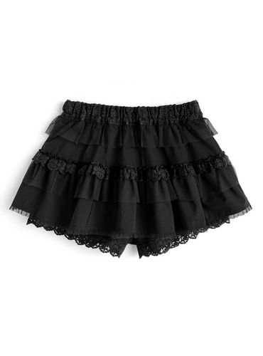 ꒰ 完売品 ꒱ lilLilly インパン付き3段フリルレーススカート 黒