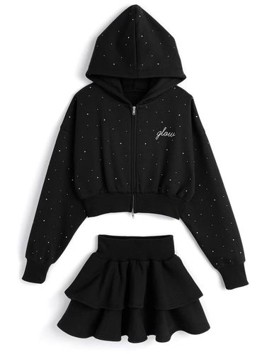 ハーフジップトップス×プリーツミニスカートスウェットセットアップ