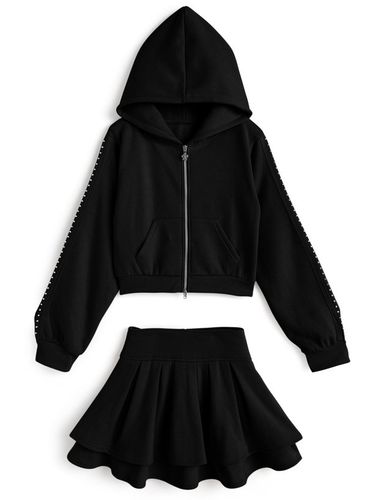 ハーフジップトップス×プリーツミニスカートスウェットセットアップ