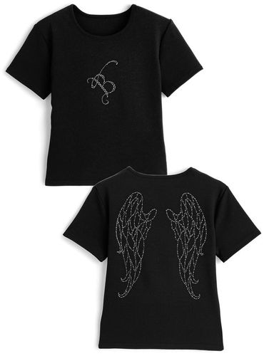 ラインストーンロゴ刺繍Tシャツ[pm476] | レディースファッション通販
