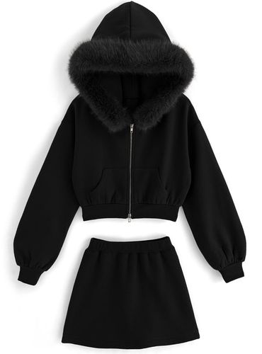 ハーフジップトップス×プリーツミニスカートスウェットセットアップ