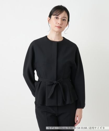 ROCHAS✴︎ノーカラージャケット　黒　F✴︎ゆったり✴︎レリアン✴︎オケージョン　春 ストレッチノーカラージャケット【25年9月カタログ】|レリアン