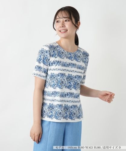 新品・タグ付き レリアン 17＋ 大きいサイズ 花柄 白地 カットソー