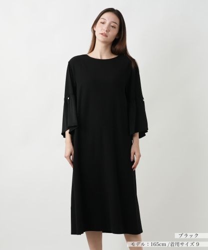 美品 ネミカバイレリアン 袖フレアワンピース 黒 ブラック 13号+ フォーマル オンラインファッション - 美品 ネミカバイレリアン 袖フレア