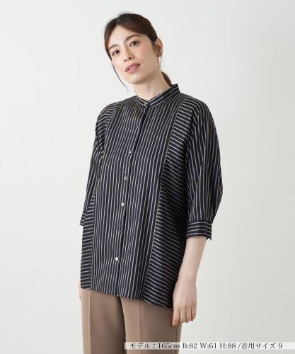 極美品　レリアン　ストライプ柄ダークグレー長袖チュニック　サイズ17 ウール混 切替チュニックブラウス【ROSSO35】|レリアン | レリアン公式
