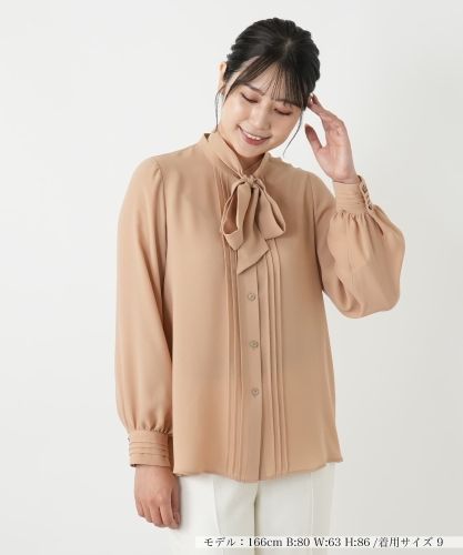 新品 ROCHAS シアーブラウス 花柄 ピンタック 11号 スタンドカラー 