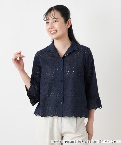 カットワークギャザーブラウス【Leilian WHITE LABEL】|レリアン
