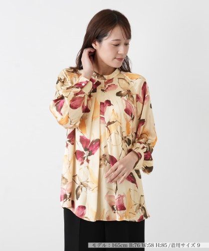 レリアン 近年モデル 風景画プリント 長袖シャツブラウス13＋XL ロゴプリントチュニックブラウス【Leilian The Week】|レリアン