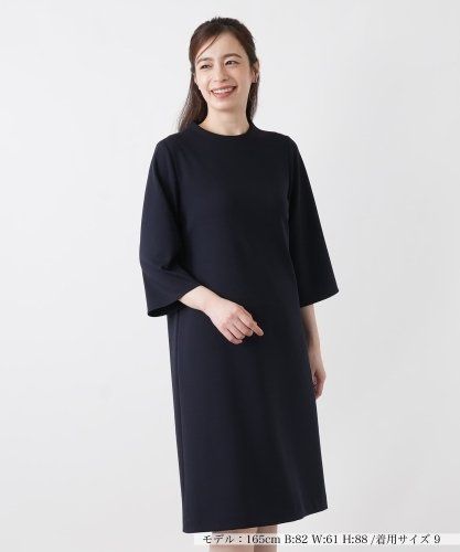 レリアン ワンピース 13+ ブルー　バックプリーツ　半袖 大きいサイズ 上品 店頭人気】サイドプリーツワンピース【Leilian WHITE LABEL】|レリアン