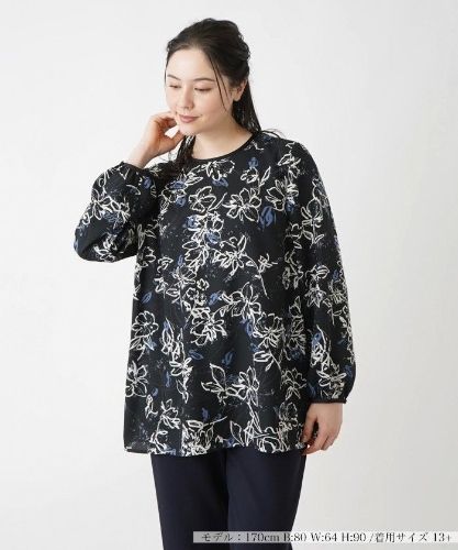 洗える千鳥格子柄刺繍プルオーバーブラウス【パワーネット素材 洗える千鳥格子柄刺繍プルオーバーブラウス【パワーネット素材