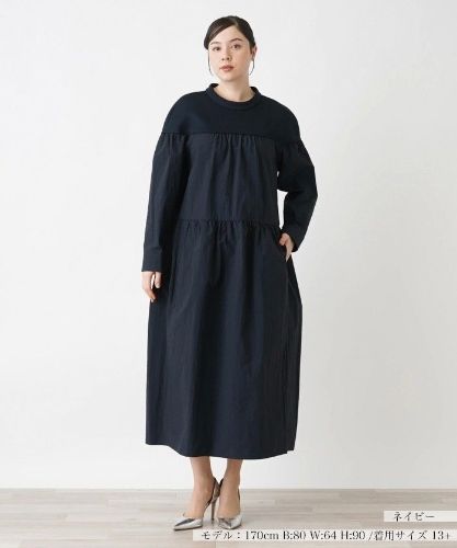 Leilian モザイク調 カットソー ロングワンピース 洗える 9号 近年 Leilian モザイク調 カットソー ロングワンピース 洗える 9号 近年