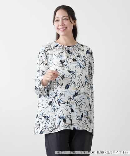 店舗人気】フラワー柄チュニックブラウス【プラス企画】|レリアン