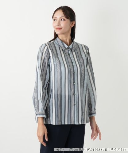 店舗人気】ストライプバンドカラーブラウス【プラス企画】|レリアン