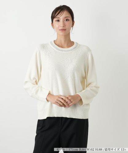 ラメボーダークルーネックニット【Leilian WHITE LABEL】|レリアン