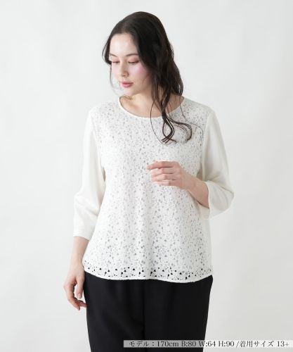 店舗人気】【ウォッシャブル】刺繍プリントTシャツ|レリアン プラス