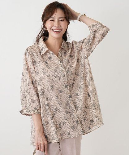 日本製レリアン花柄トップス タグ付きTシャツ ベージュ レオパード柄ブラウス【MUSE BY ROCHAS Premiere】|レリアン