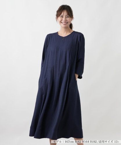 店舗人気】【ウォッシャブル】異素材切替フレアワンピース【プラス企画
