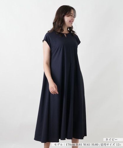 店頭人気】異素材切替フレアワンピース【プラス企画】|レリアン プラス