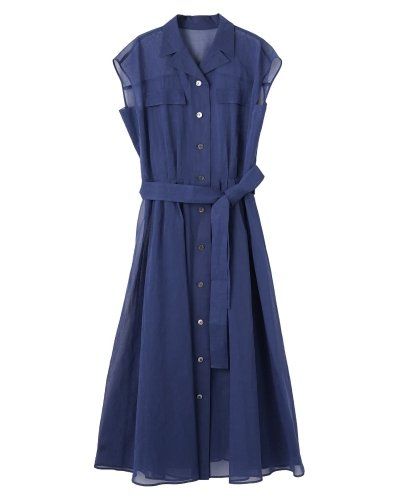 タグ付美品　レリアン　 スキッパーフレアワンピース ブルー 9号 ウォッシャブル プリントスキッパーフレアワンピース【ROCHAS Premiere】|レリアン