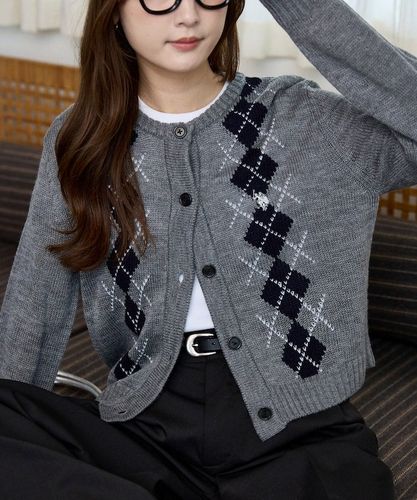 GANNI/Cashmere Wool Mix Cardigan / K2533 / アーガイル柄 カシミヤ