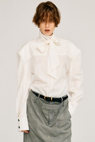 prank project Ruffle Bow Tie Blouse 白 Ruffle Bow Tie Blouse - SALE