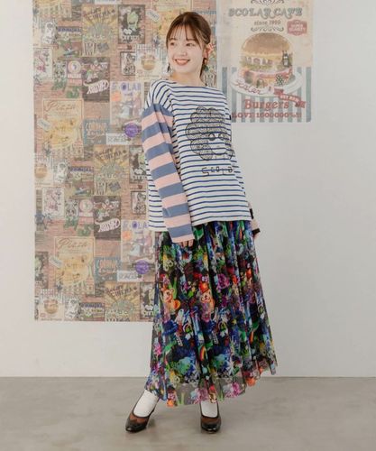 ScoLar - Scolar ネコ柄ボーダー切替ロングスリーブTシャツ スカラー ScoLar ネコ柄ボーダー切替ロングスリーブTシャツ