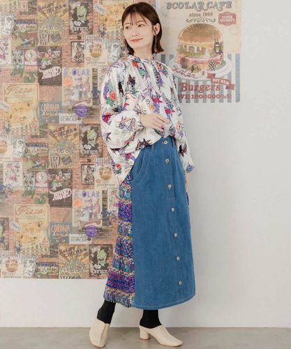 scolar スカラー　151627：蝶ネコ・小花柄 異素材切替プリーツスカート 蝶ネコ・小花柄 異素材切替プリーツスカート[品番：SRSW0000020