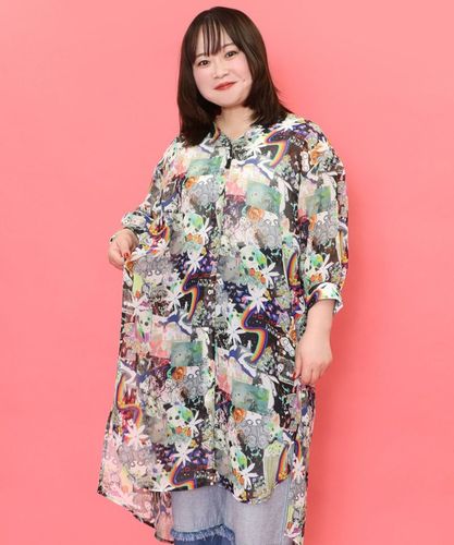 レア　SCOLAR スカラー　花柄ワンピース　綿100% スカラー ScoLar 花柄アート切替ワンピース （グレー