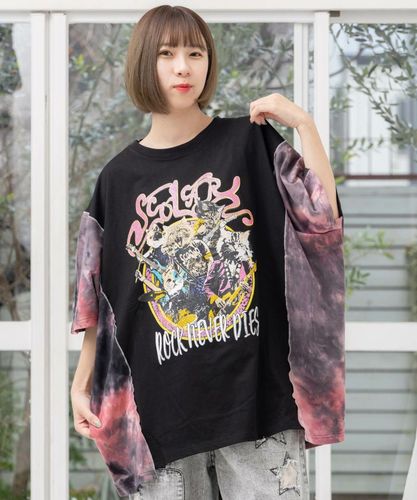 スカラー　ロックなキャッツ柄 ムラ染め切替BIG-T　ネイビー 151683：ロックなキャッツ柄 ムラ染め切替BIG-Tの通販-ScoLar