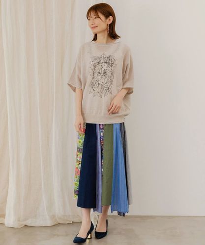 スカラー152609：ネコ柄麻混ニット 2WAYカーディガン 152609：ネコ柄麻混ニット 2WAYカーディガンの通販-ScoLar