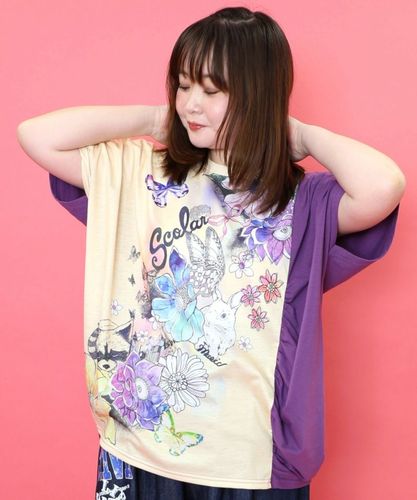 152670：花アニマル柄 バイカラー切替チュニックの通販-ScoLar