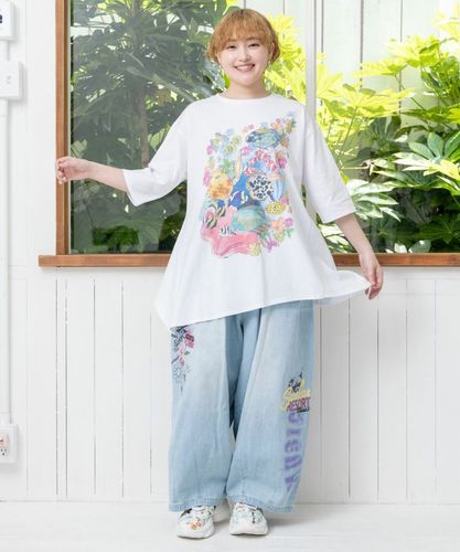ScoLar 152662：クマシルエット花柄シアープルオーバー セール】152662：クマシルエット花柄シアープルオーバー（T