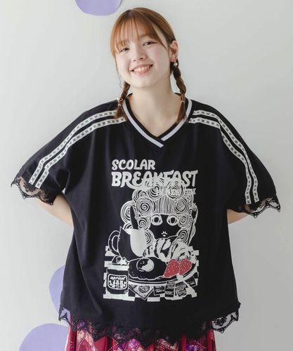J.様 152753：スカ子の朝食柄 レース×スポーティTシャツの通販-ScoLar