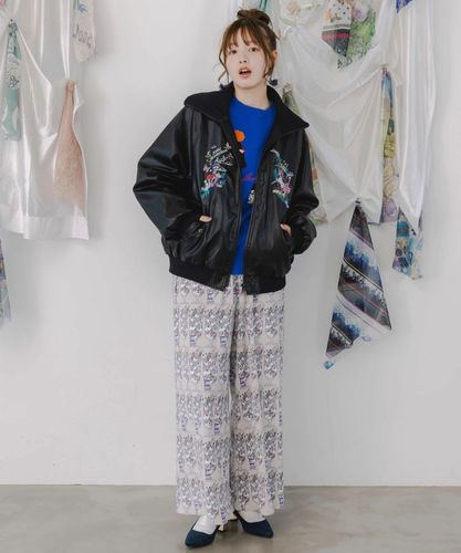 Tokuko ジャケット　刺繍 153635：スカラーとキノコ刺繍 合皮ブルゾンの通販-ScoLar