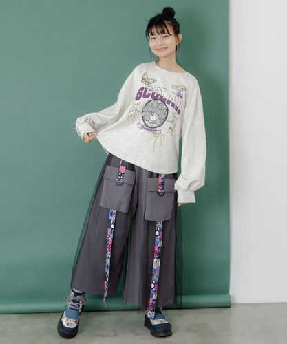 153698：スカラーちゃん×トラ×蝶刺繍 ミニ裏毛プルオーバーの