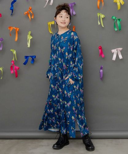 153759：アニマル×蝶柄 前開きクラッシュベロアワンピースの通販-ScoLar