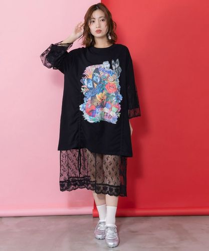 161620：アート柄レース切替チュニックの通販-ScoLar