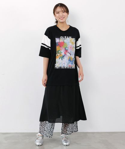 162709：アート柄アップリケ シアー裾切替ワンピースの通販-ScoLar