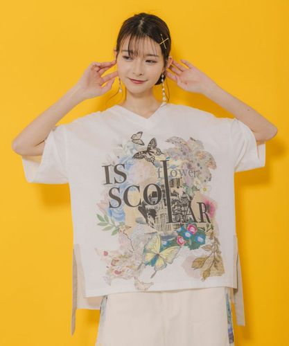 イズスカラー　is scolar 552225：ロゴ花蝶柄 スリット入りTシャツ 552225_5406c68ef102036d456b816