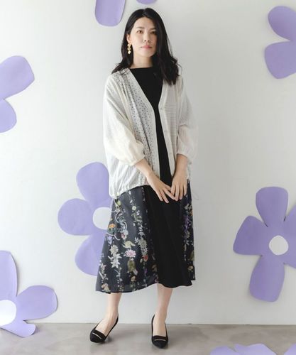 iS ScoLar 552277：花束プリント 異素材切替カーディガン 552277：花束プリント 異素材切替カーディガンの通販-ScoLar